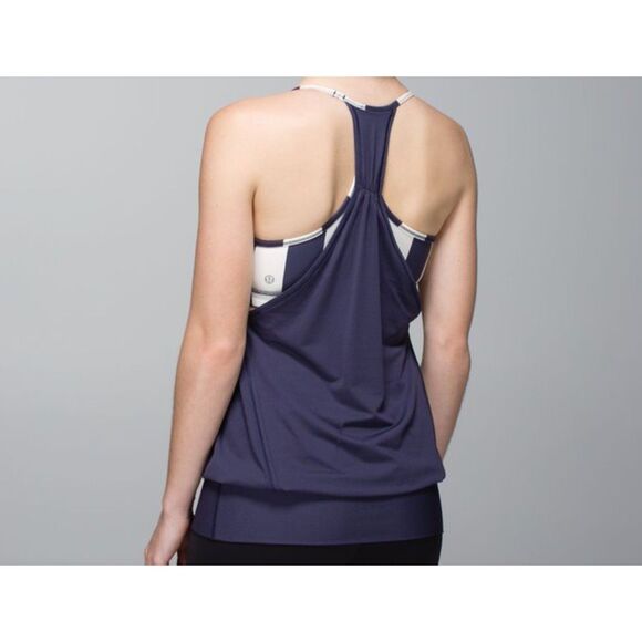 Lululemon No Limits Cadet Blue/Steep Stripe Horizontal Tank Size 6 - Picture 2 of 6